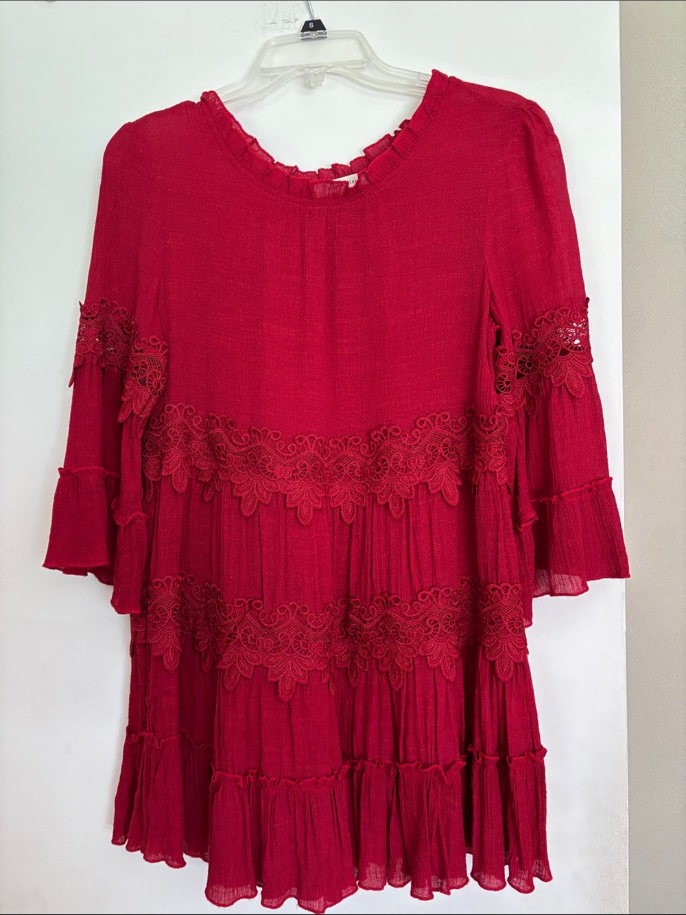 Crimson Red Lace-Trim Tiered Tunic-Indigo Soul